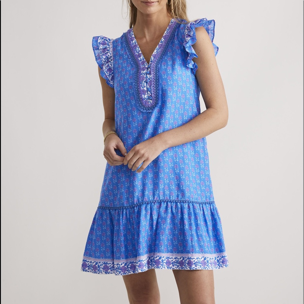 Vineyard Vines Hydrangea Block Ruffle Dress